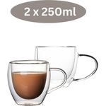 Cheffinger Thermoglas 2er Set Doppelwandige Gläser mit Henkel Teegläser Thermogläser