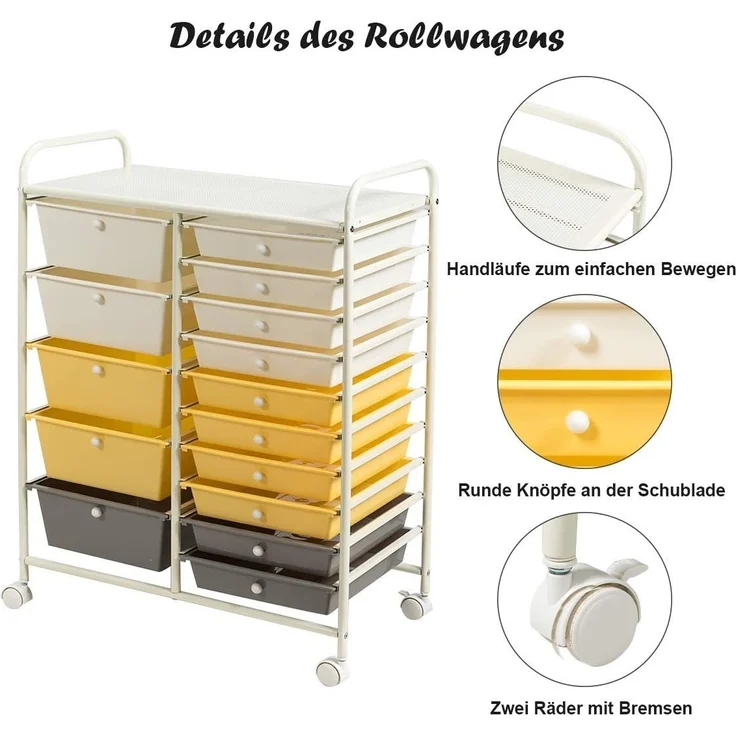 COSTWAY Rollcontainer, Bürocontainer mit 15 stapelbaren Schubladen & Rollen – Bild 3