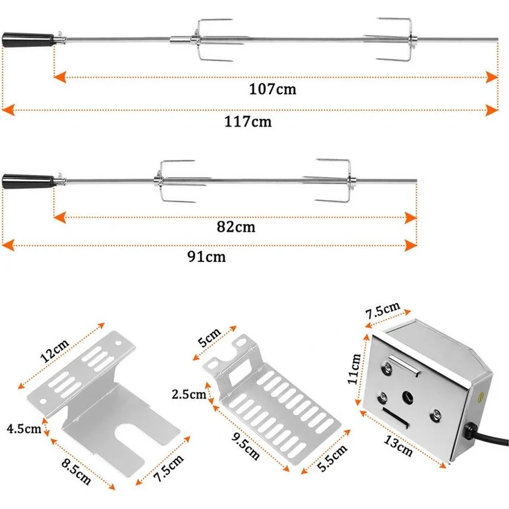 FIVMEN Grillspieß Edelstahl Spieß Set 107cm BBQ Fleischklammer mit Motor Drehspieß (Fleischnadeln, 2-St)