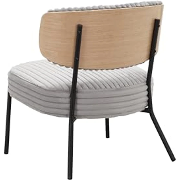 Jerry Lounge Sessel mit Hocker, Cord Stoff Hellgrau, Relaxsessel mit schwarzem Metallgestell und Bugholz-Details, moderner Loungesessel für Wohnzimmer und Büro, 65 x 65 x 76 cm – Bild 7