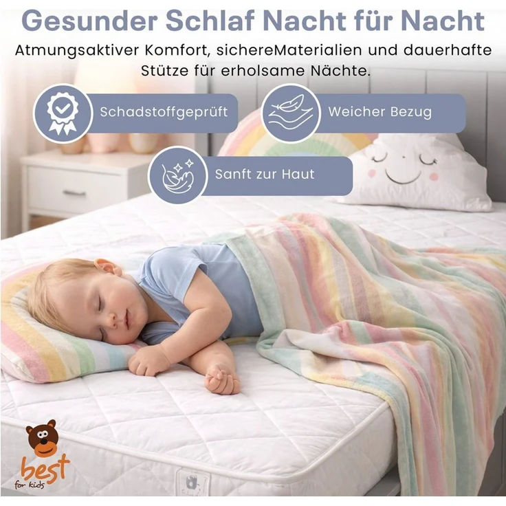Kindermatratze Best For Kids Babymatratze – Weich, Zertifiziert & Atmungsaktiv, Best for Kids, 11 cm hoch, (1-teilig, 1-teilig), atmungsaktiv, allergikergeeignet, abnehmbarer & waschbarer Bezug – Bild 4
