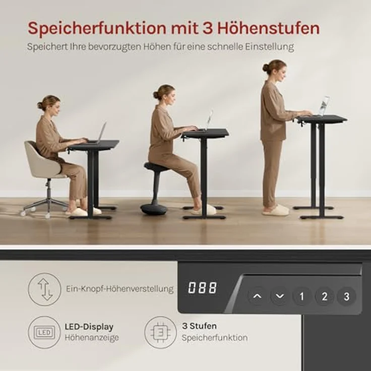 WOLTU Höhenverstellbarer Schreibtisch Elektrisch mit Memory-Funktion, 80kg Tragkraft, Kollisionsschutz, 80 x 48 cm, Schwarz – Bild 5