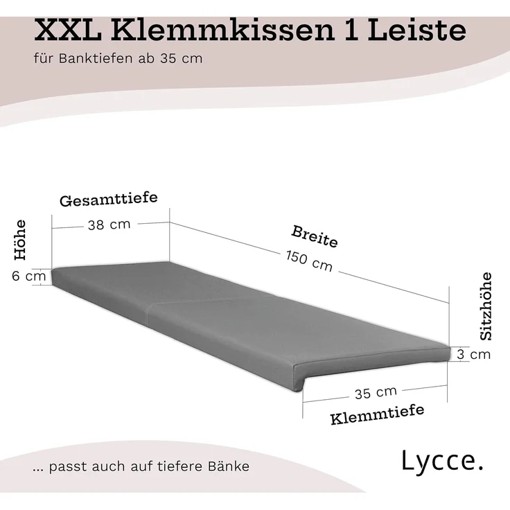 Lycce Bankauflage XXL Klemmkissen, Bankauflage, Sitzkissen für Sitzbank, viele Farben, (1 St), verrutscht nicht, 150cm breit, hochwertiger Kunstlederbezug – Bild 2