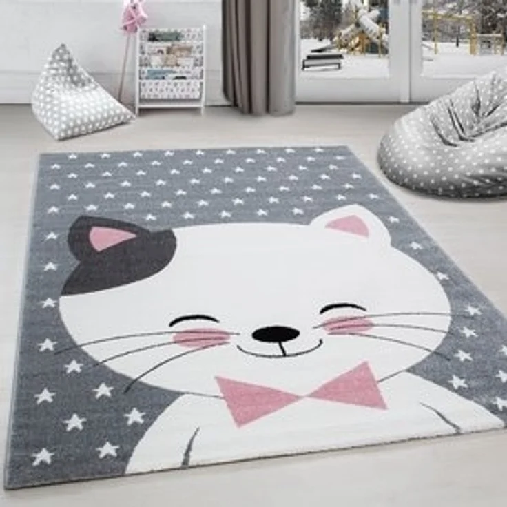 Carpettex Kinderteppich Niedliches Katze design, Rund, Höhe: 11 mm, Kinderteppich Katze Design Rosa Baby Teppich Kinderzimmer Pflegeleicht – Bild 6