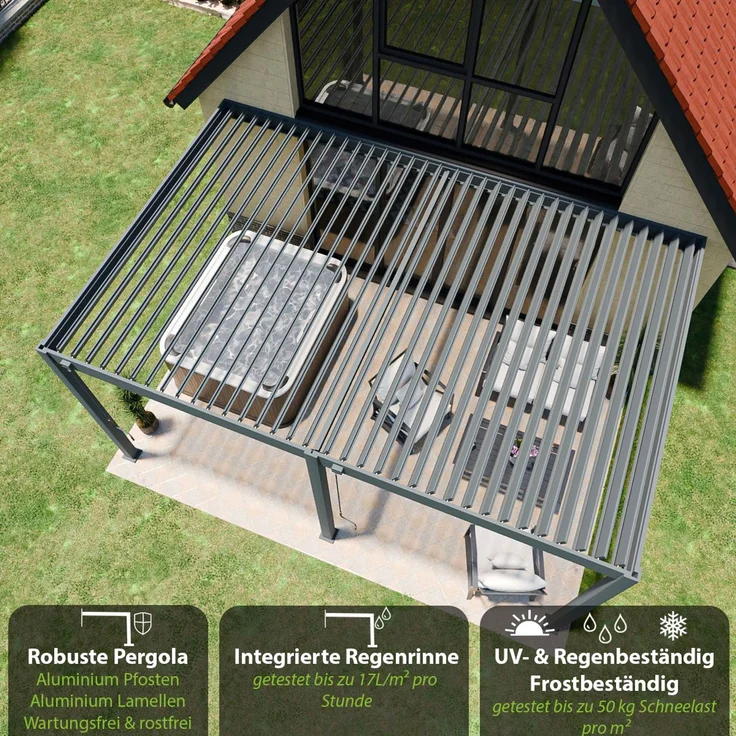 Weide Deluxe | Wand Pergola | Voll Aluminium | 3,6 x 5,3 M | Lamellendach anthrazit – Bild 4