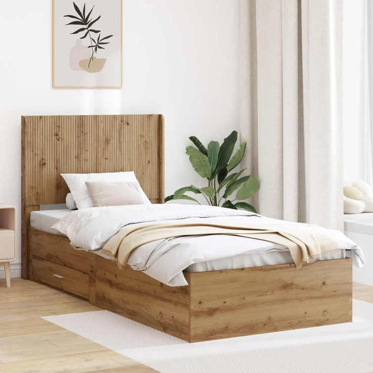 vidaXL Bettgestell mit Stauraum und Kopfteil Artisan-Eiche 3414148 – Bild 1