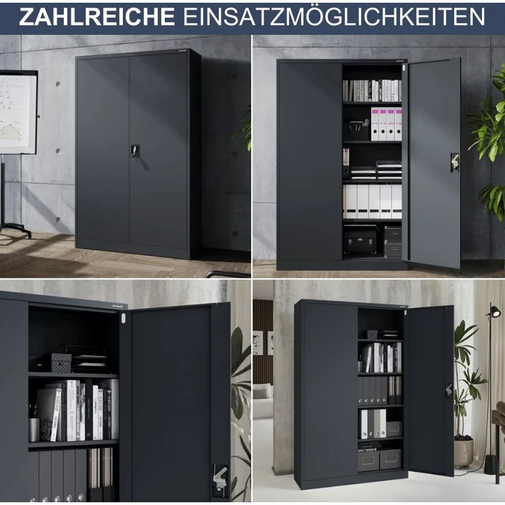 Aktenschrank abschließbar KADO - 5 Ebenen verstellbar, Flügeltüren | Metallschrank Werkstatt Mehrzweckschrank Büroschrank aus Stahl Werkzeugschrank, 185x115x40cm Anthrazit – Bild 6