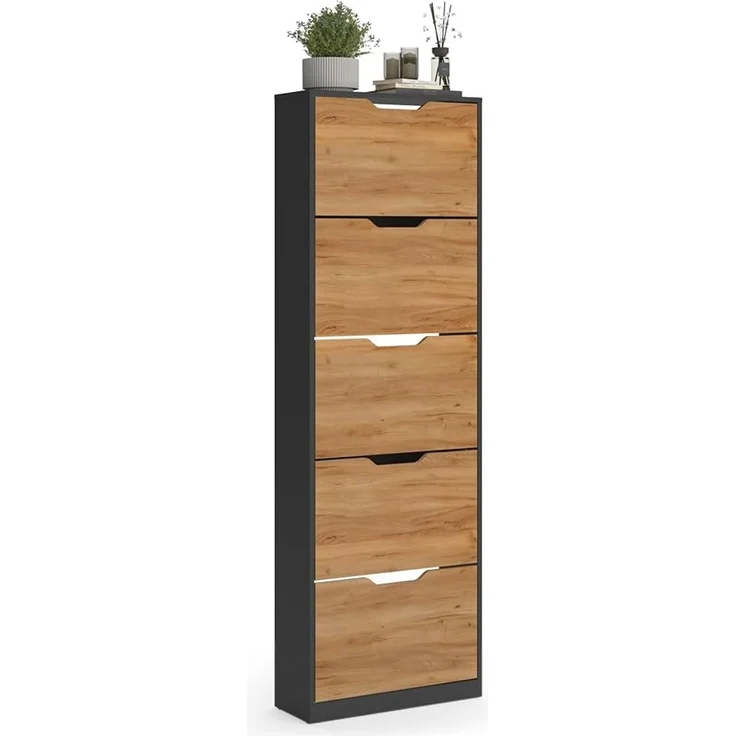 Schuhkipper Luca Anthrazit/Goldkraft Eiche 59 x 180.5 cm mit 5 Kippfächern Vicco – Bild 6