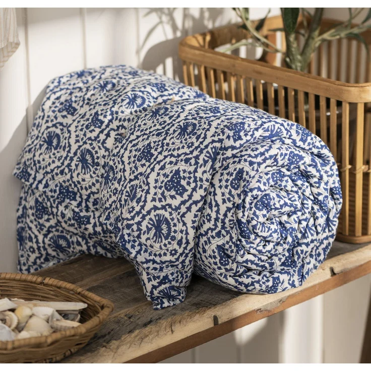 Ib Laursen - Decke Quilt Tagesdecke Überwurf 170x130cm Muster Blau Weiß 19203-37 – Bild 2