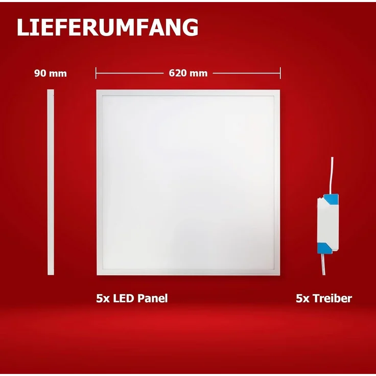 5x LED Panel 62x62 Neutralweiß 4000K 40W 3400lm Ple2.2 – Bild 3