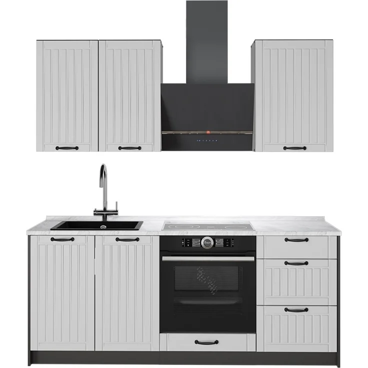 Singleküche Fame-Line Weiß Landhaus/Anthrazit 190 cm, AP Marmor Vicco – Bild 1