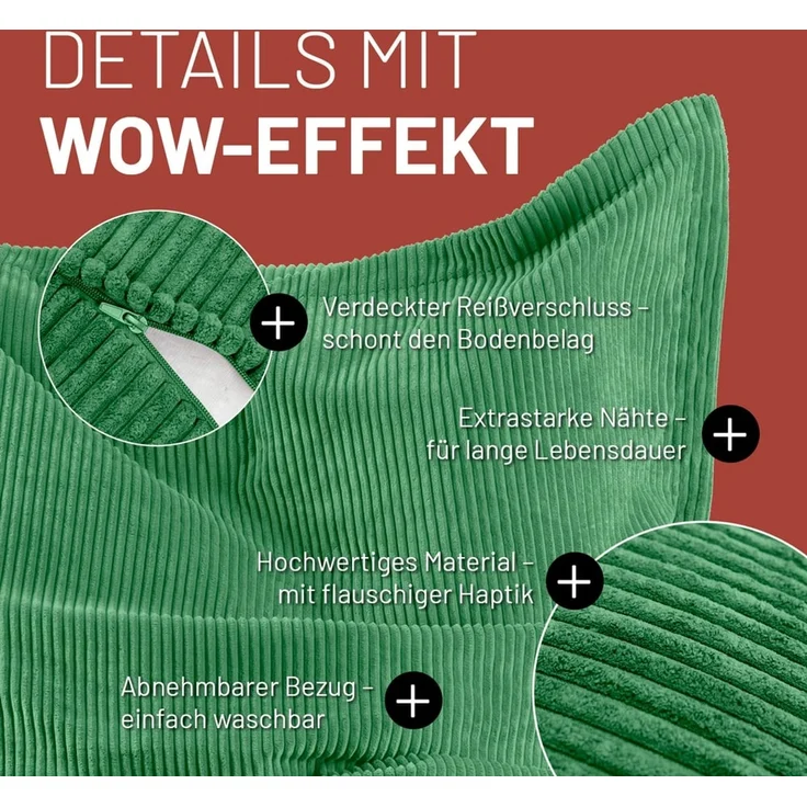 Lumaland Sitzsack Classic XXL Cord | Riesen Sitzsack XXL mit Softer Rippenstruktur – ideal zu Cord Sofa & Sessel Indoor Bean Bag für Wohnzimmer, Schlafzimmer & Co. - 380 L, 140x180 cm – Bild 4