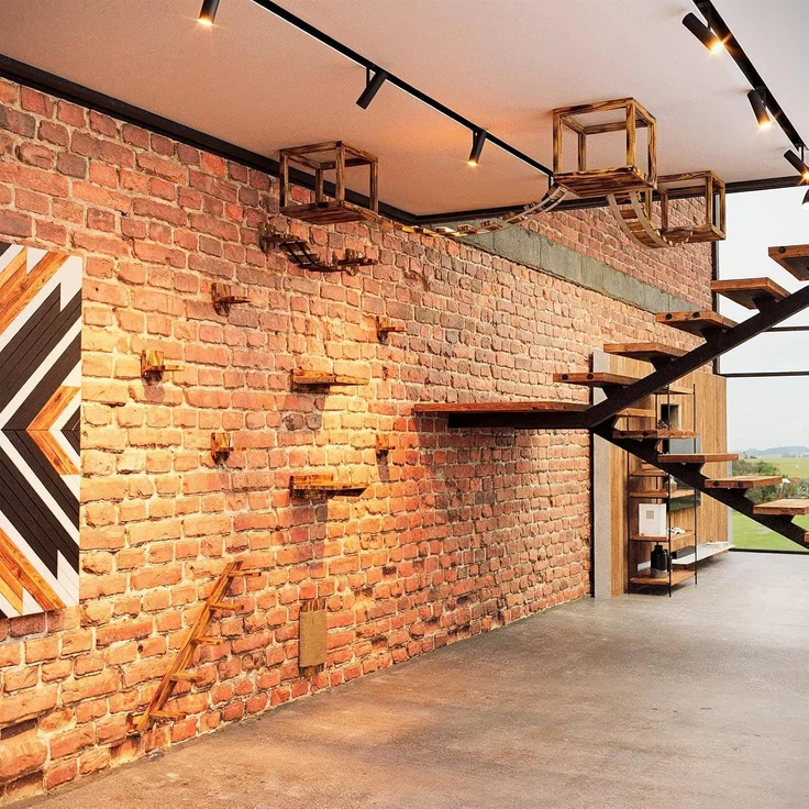 QLS Katzen-Kletterwand Deckenmontage und Wandmontage Geflammt 15-tlg, Set XXL Hängebrüke Katzenbett Katzenregal – Bild 6