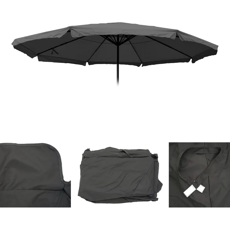 Ersatz-Bezug für Sonnenschirm Meran Pro, Gastronomie Marktschirm mit Volant Ø 5m, Polyester ~ anthrazit
