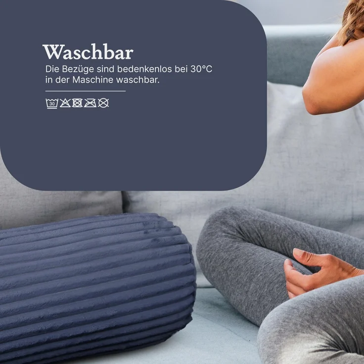 Kissenrolle XXL ( 70cm x Ø22cm ) - Cord Optik Mitternachtsblau – Bild 8