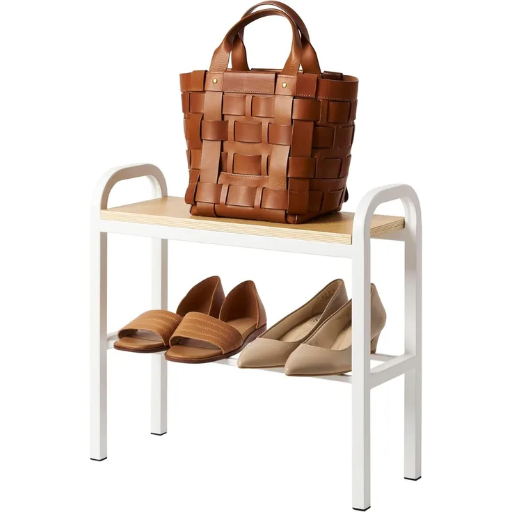 Yamazaki Schuhregal "Tower" 48x46x19cm, Schuhständer, kleine Schuhablage in weiß 48cm, für 2 Paar Schuhe, mit Ablage