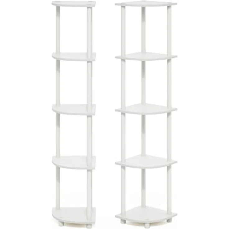 Furinno Turn-N-Tube 5-stufiges Eckregal-Mehrzweckregal, Weiß/Weiß, 2er-Set – Bild 7
