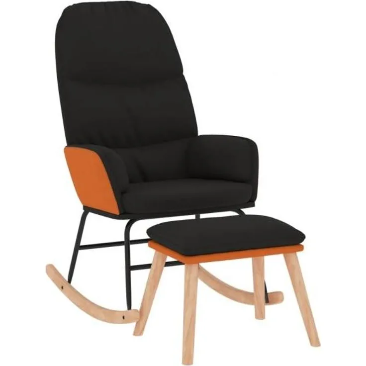 vidaXL Schaukelsessel mit Hocker Schwarz Stoff 3097406