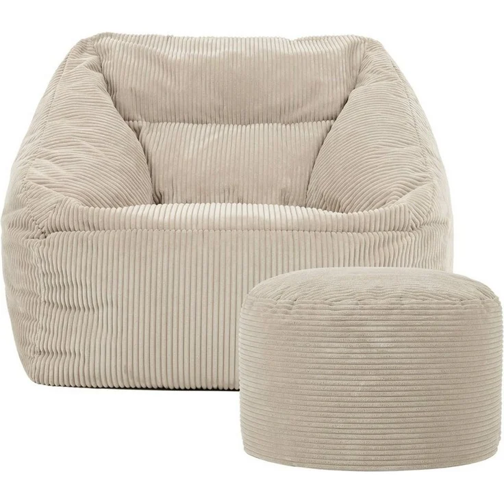 Icon 'Morgan' Riesen Sitzsack Sessel, mit Sitzpuff, XXL, mit Füllung, Cord Beige, 80 x 88 x 100 cm – Bild 3