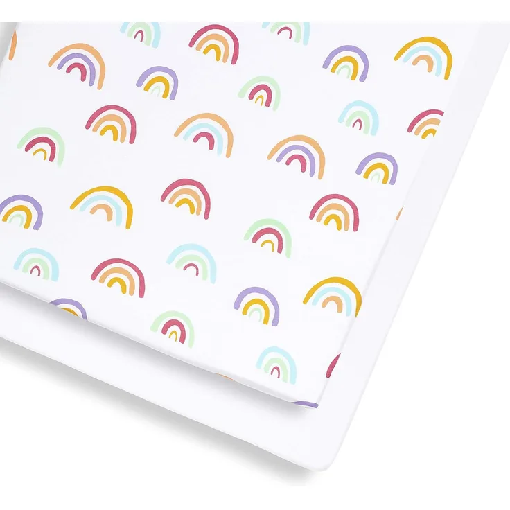 Snüz Spannbettlaken Baby mit Regenbogen-Design (2-er Set) für Matratzengröße bis 140x70 cm, aus Atmungsaktiver Weicher Jersey-Baumwolle, für die Meisten Kinderbetten Geeignet