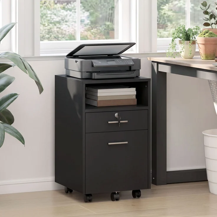 Büroschrank Rollcontainer, 2 Rollen, eine Rolle, 5 Rollen, Schwarz, 40 x 40 x 65 cm--Schwarz--65x40x40cm--YOUDENOVA – Bild 4