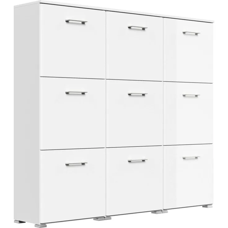 Schuhschrank XL Emotion 9 Klappen 36 Paar 157x141 cm Weiss-Weiss Hgl : Weissmatt / Weiss hochglanz