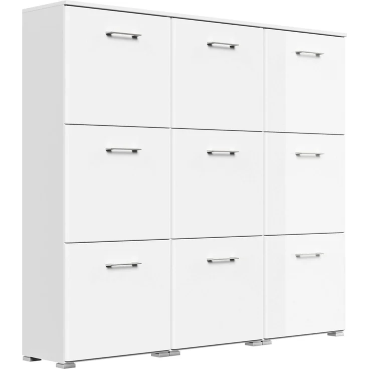 Schuhschrank XL Emotion 9 Klappen 36 Paar 157x141 cm Weiss-Weiss Hgl : Weissmatt / Weiss hochglanz – Bild 1
