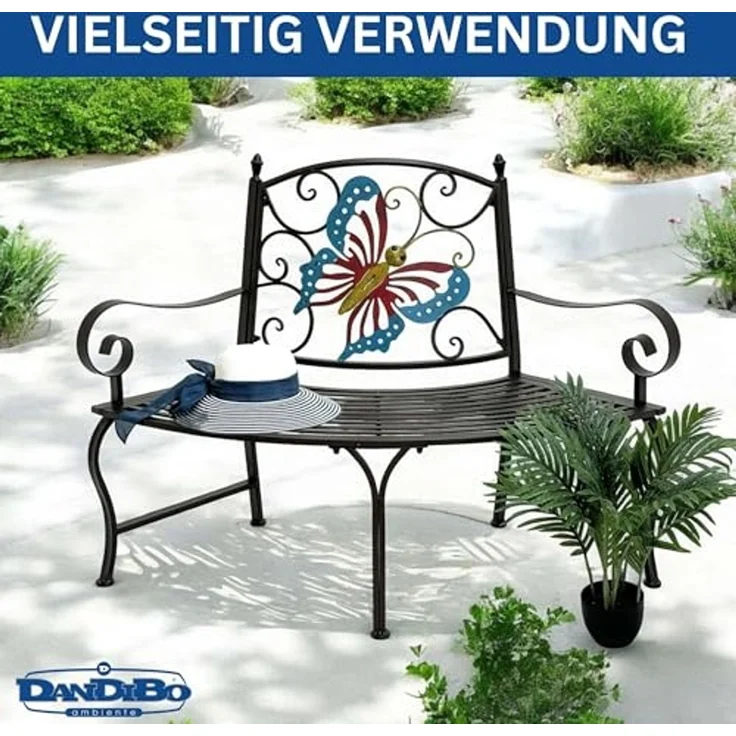 DanDiBo Baumbank Halbrund Wetterfest Metall Braun 96594 Gartenbank Viertelkreis Eisen Bank Garten Antik – Bild 7