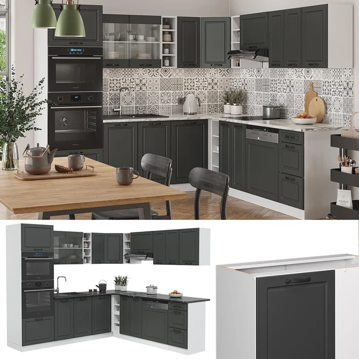 Eckküche R-Line Anthrazit Landhaus/Weiß 247 x 237 cm, AP Anthrazit Vicco – Bild 5
