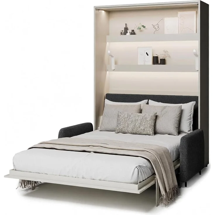 MEBLINI Elektrisches Schrankbett BC-36 - 140x200cm Vertikal - Kaschmir - Sofa und Kopfteil Dunkelgrau ohne Matratze - Wandbett mit Lattenrost, Sofa und Kopfteil - Wandklappbett – Bild 1