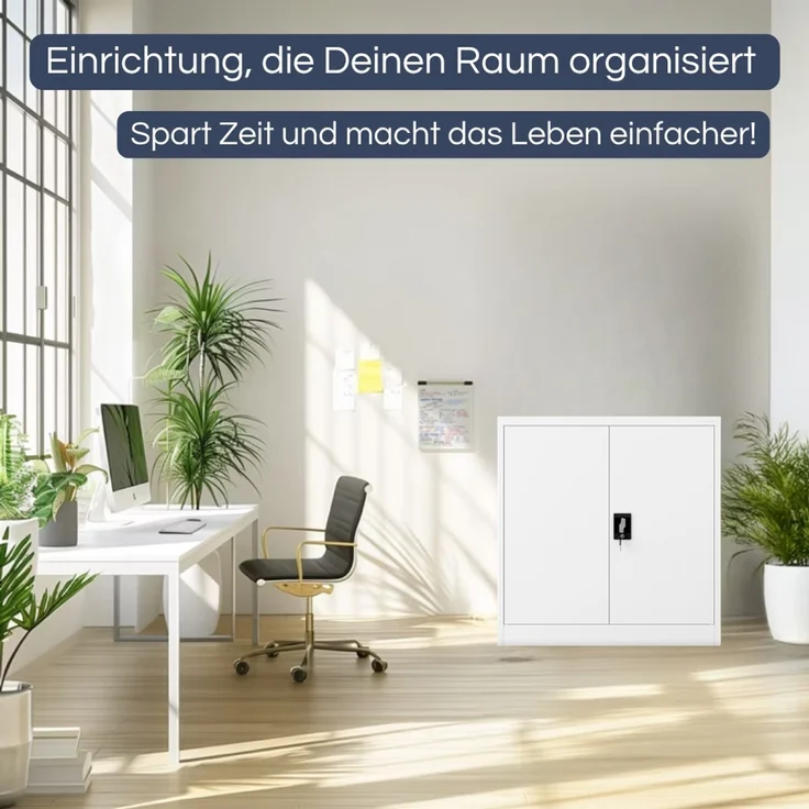Aktenschrank abschließbar KADO - 3 Ebenen verstellbar, Flügeltüren | Metallschrank Werkstatt Mehrzweckschrank Büroschrank aus Stahl Werkzeugschrank, 93 x 90 x 60 cm Weiß – Bild 3