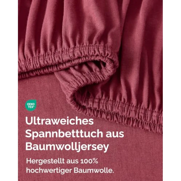Spannbettlaken Jersey 200x200 - Baumwolle Boxspringbett 30cm - Bordeaux | Spannbetttuch, Rundumgummi, Dehnbar, Weich, Atmungsaktiv, Knitterfrei, Pflegeleicht, Baumwoll-Jersey, Bis 30cm, OEKO-TEX – Bild 2