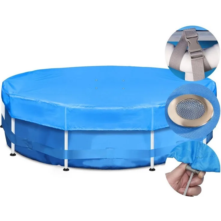 Sekey Pool-Abdeckplane Poolabdeckung Rund Swimmingpool Abdeckplane Sommer & Winter Schwimmbad, Wind- & Staubdicht, keine zusätzlichen Befestigungen nötig