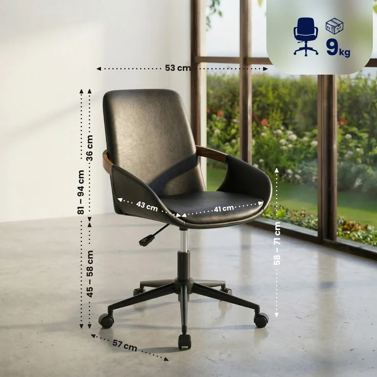 CLP Bürostuhl Daina Kunstleder höhenverstellbar 360 Grad drehbar mit Rollen,walnuss/schwarz – Bild 2