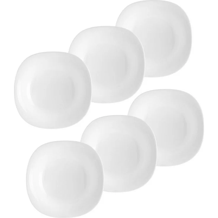 Annastore Geschirr-Set 6er Set Opal Geschirr weiß Speiseteller Suppenteller Dessertteller, 6 Personen, Eckige Teller, Stoßfest, Bruchfest – Bild 1