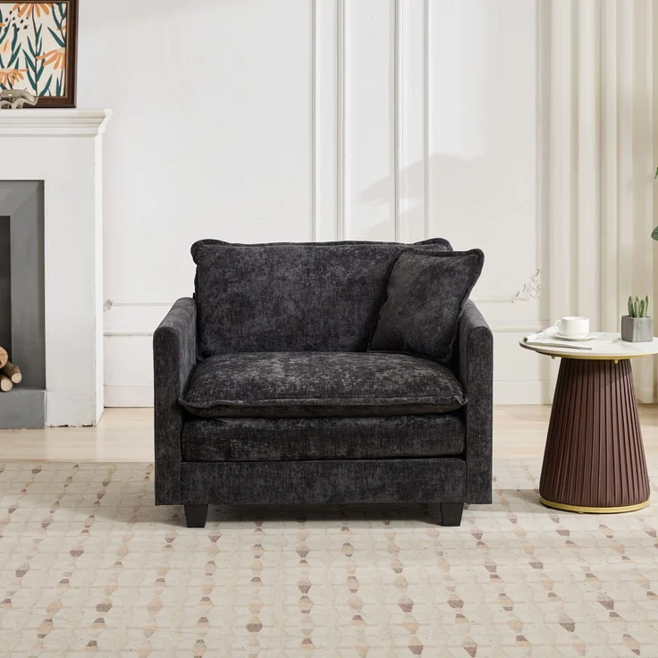 ZUBALIYA Sofa mit LED - Beleuchtung, mit Chenille - Bezug, mit Cordbezug, modular aufgebaut, aus Chenille, für Wohnzimmer und Apartments – Bild 1