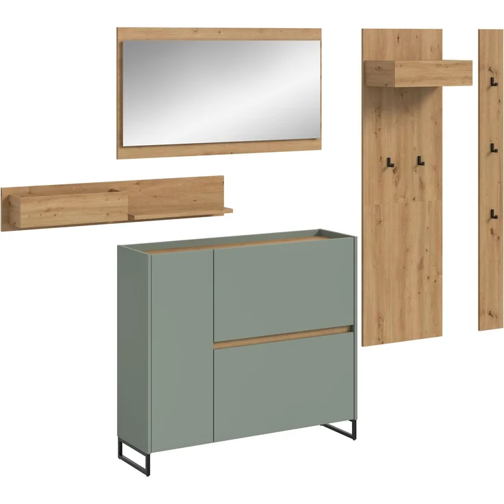 Garderobenkombination B/H/T: 192x236x32 cm in Salbei Nachbildung und Artisan Oak Nachbildung – Bild 1