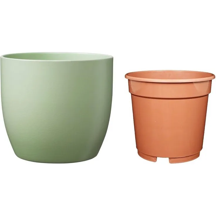 Heimwerkercenter Übertopf Set - Keramikübertopf Basel ø10 cm, lindgrün matt + Kulturtopf ø8