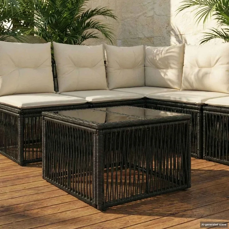 vidaXL Gartentisch Schwarz 55 x 55 x 37 cm PE Rattan und Glas 42035133 – Bild 1