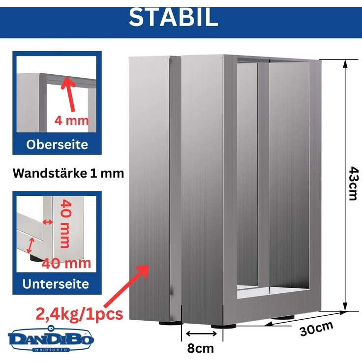 DanDiBo 2x Bankgestell Edelstahl 43 x 30 cm Bank Füße Bankbeine 96675 Bankkufen Couchtisch Tisch Beine Tischgestell – Bild 2