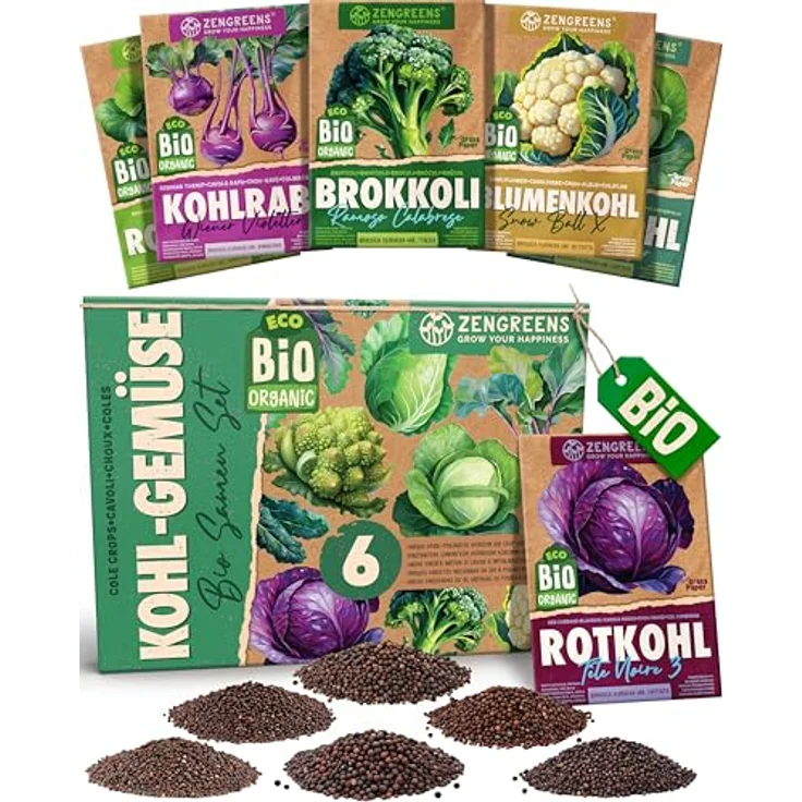 ZenGreens® - Bio Kohlgemüsesamen im 6er Set - 6 Kohl Gemüse Samen für den einfachen Anbau im Garten, Balkon oder Hochbeet - Pflanzensamen - Saatgut – Bild 1