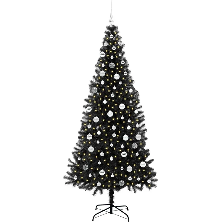 vidaXL Weihnachtsbaum mit LED-Beleuchtung Schwarz 210 cm PVC und Stahl 3396492 – Bild 5