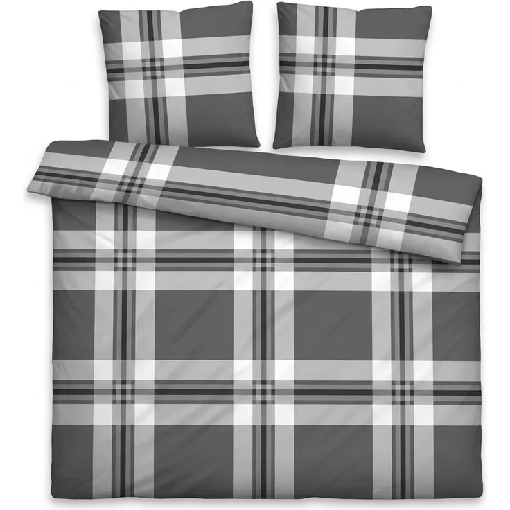 Feinbiber Bettwäsche Tartandesign - Baumwollmix mit verdecktem Reißverschluss 200x200 cm + 2x (80x80 cm)