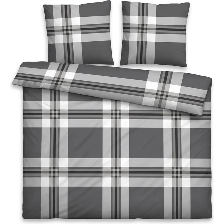 Feinbiber Bettwäsche Tartandesign - Baumwollmix mit verdecktem Reißverschluss 200x200 cm + 2x (80x80 cm) – Bild 1