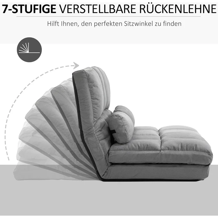 HOMCOM Relaxsessel mit Rückenlehne, 3 Positionen Verstellbare, Sitzkissen (Klappbett, 1-St, 2-in-1 Bodensessel), für Schlafzimmer, Wohnzimmer, Grau – Bild 7
