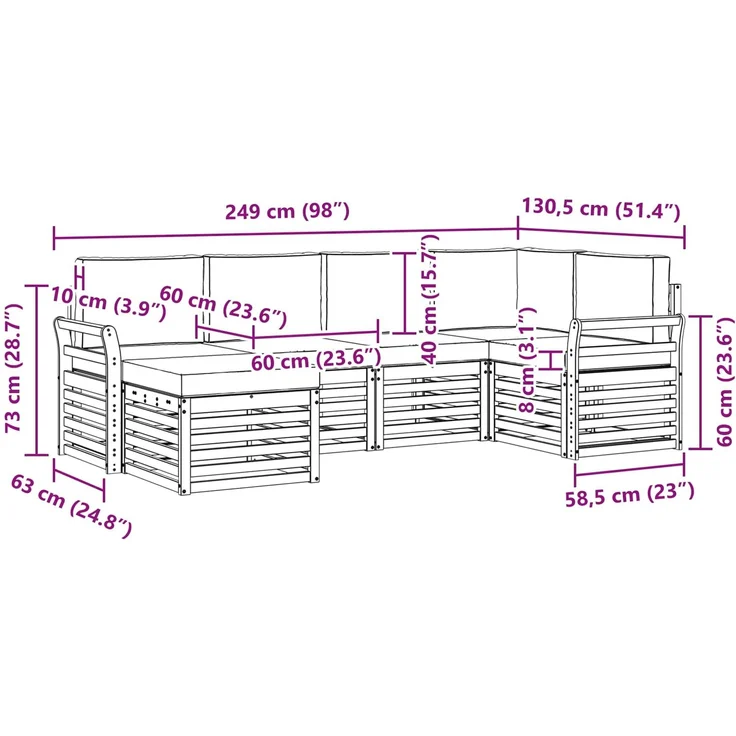 vidaXL Outdoor-Sofagarnitur 6 stk. 5-Sitzer Weiß und Anthrazit 3392117 – Bild 7
