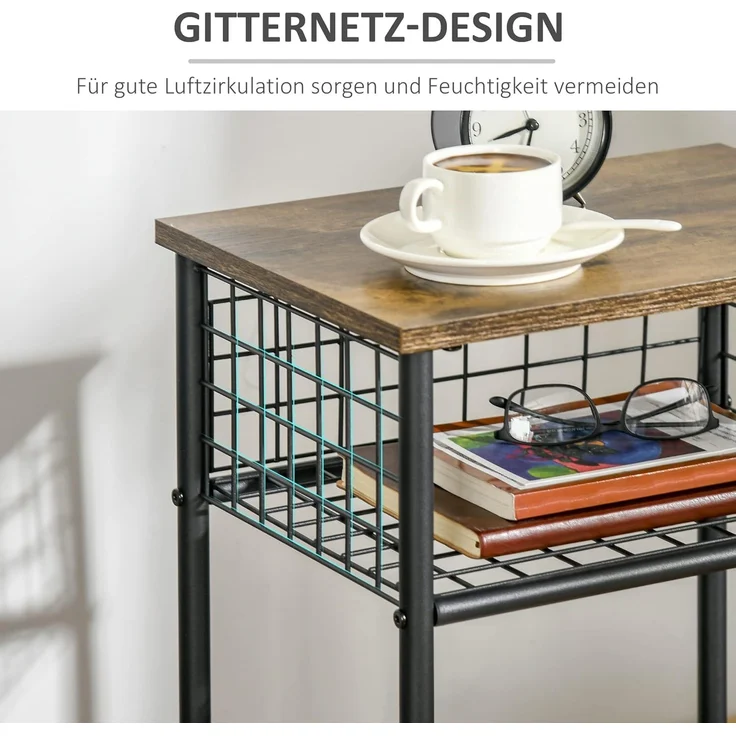 HOMCOM Servierwagen Küchenwagen mit Arbeitsplatte und Aufbewahrungskörben, (Küchenrollwagen, 1 St, Küchentrolley), Rustikal-Braun 40 x 30 x 62 cm – Bild 5