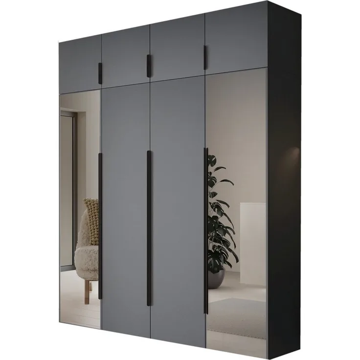 Compleo Drehtürenschrank Kleiderschrank mit Aufsatz, Hochschrank, Spiegelschrank STELLS