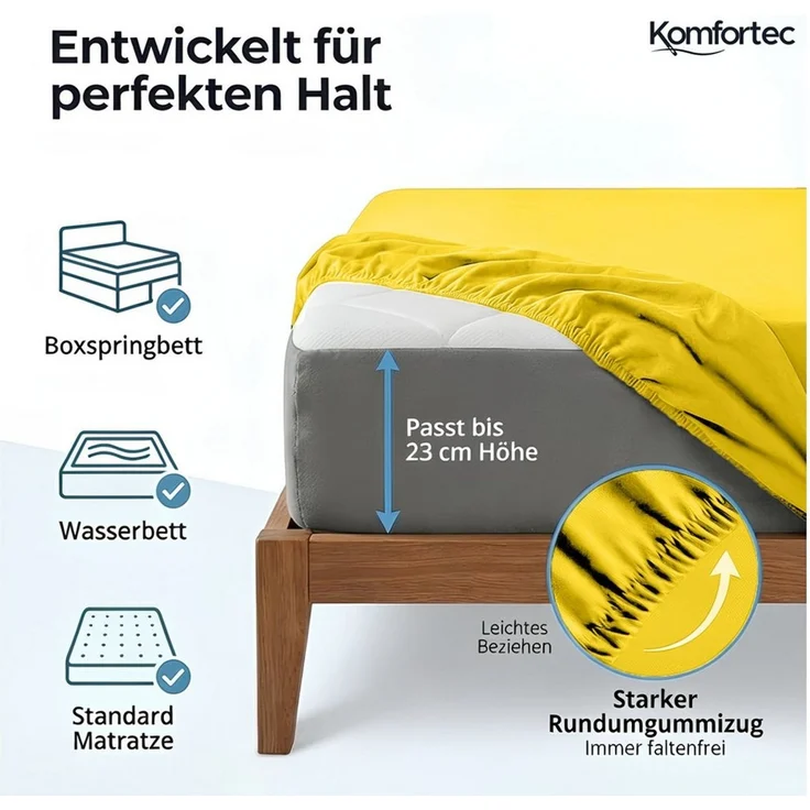 Komfortec Spannbettlaken Jersey Spannbettuch, 90x200, 140x200, 160x200, 180x200 oder 200x200 cm, 100% Baumwolle (135 g/m), Gummizug: Rundum, (1 Stück), OEKO-TEX® Standard 100 Zertifisiert, für Matratzen bis 25 cm Höhe – Bild 1