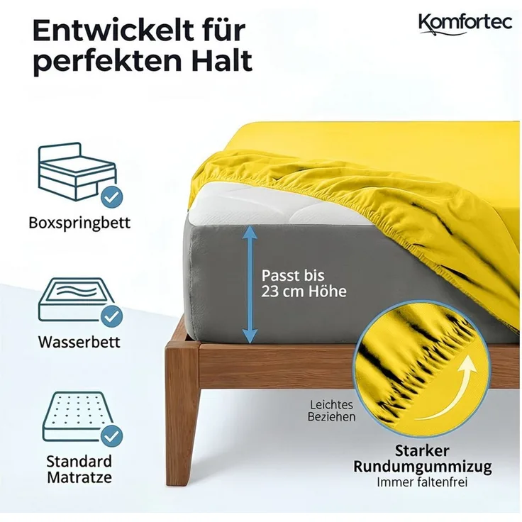 Komfortec Spannbettlaken Jersey Spannbettuch, 90x200, 140x200, 160x200, 180x200 oder 200x200 cm, 100% Baumwolle (135 g/m), Gummizug: Rundum, (1 Stück), OEKO-TEX® Standard 100 Zertifisiert, für Matratzen bis 25 cm Höhe
